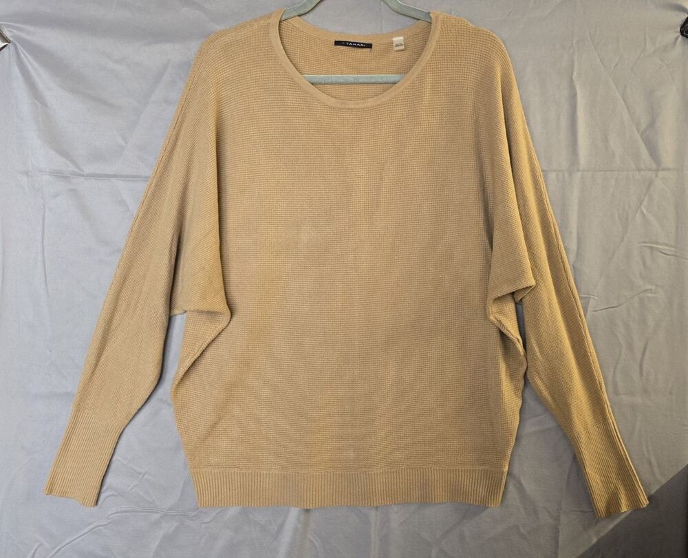 T Tahari Sweater Womens XL Beige Waffle Knit Dolman Sleeve Pullover Relaxed